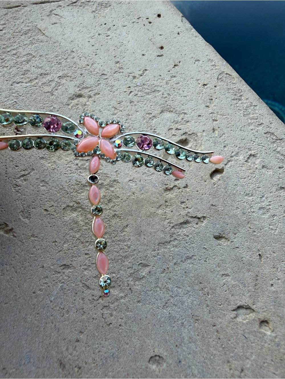 Vintage Pink & Green Crystal Floral Pin - Women Jewelry